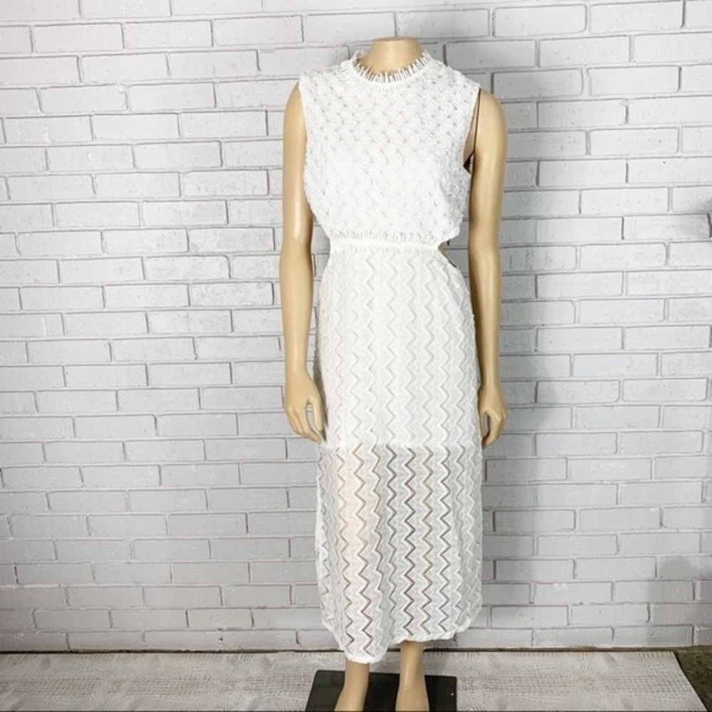 C by‎ Cubic White Lace Cut-Out Midi Dress Sleeveless High Neck Size 10 NWT
